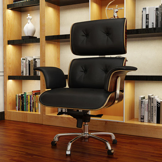 Classic Office Chair - Black Premium Leather/ Walnut