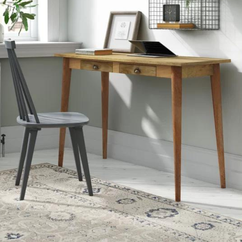 Nordic Style Writing Desk with 2 Drawers 100 Solid Mango Wood