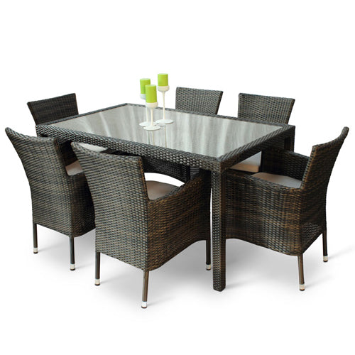 Phyket Rattan Deluxe Outdoor 6 Seat Rectangular Dining Set