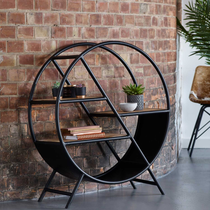 Industrial Round Open Bookcase