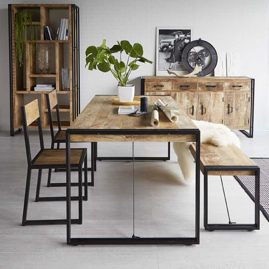 Industrial Metal & Wood Dining Table - Medium