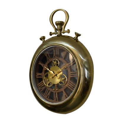 Straight out of steampunk fantasy, this industrial gear clock is an unusual design melting form and function into one sculptural work of art that makes a cool house clock and fun conversation piece to suit specific tastes and decorative trends for example an industrial farmhouse kitchen, a contemporary steampunk living room, a retro railroad kids bedroom or adventure travel theme bathroom walls