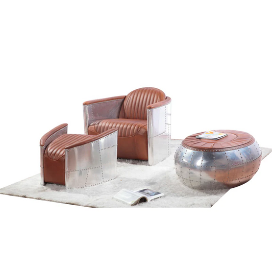 The Vintage Aviator Pilot Sofa Armchair in Black/Brown Real Leather is a stunning piece of furniture that exudes timeless elegance and captures the essence of classic aviation design. This armchair is a perfect blend of style and comfort, making it an ideal addition to any living space or office.