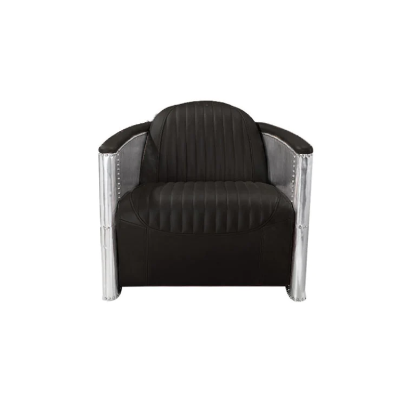 The Vintage Aviator Pilot Sofa Armchair in Black/Brown Real Leather is a stunning piece of furniture that exudes timeless elegance and captures the essence of classic aviation design. This armchair is a perfect blend of style and comfort, making it an ideal addition to any living space or office.