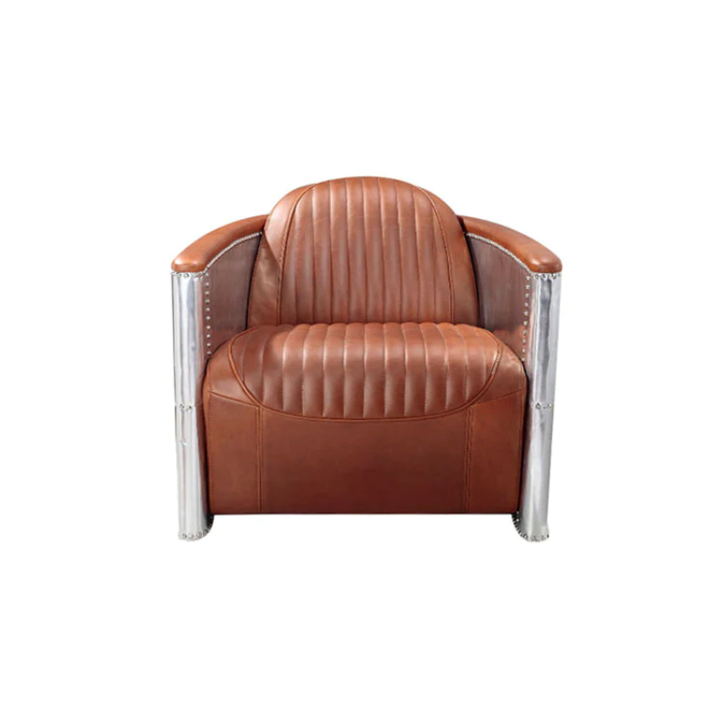 The Vintage Aviator Pilot Sofa Armchair in Black/Brown Real Leather is a stunning piece of furniture that exudes timeless elegance and captures the essence of classic aviation design. This armchair is a perfect blend of style and comfort, making it an ideal addition to any living space or office.