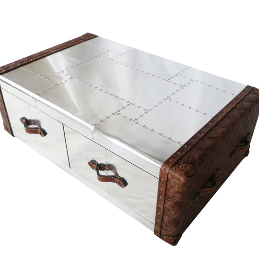 The Aviator Vintage Coffee Table is a remarkable and eye-catching piece that will add a touch of elegance and sophistication to any living space. This coffee table is a rare find, meticulously crafted and fully assembled, ready to become the centerpiece of your room.