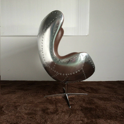 The Aviator Egg Chair in Black/Brown Real Leather and Aluminum