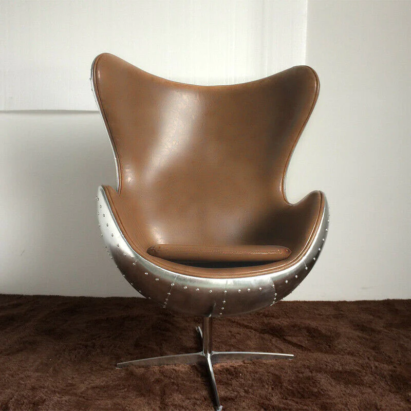 The Aviator Egg Chair in Black/Brown Real Leather and Aluminum 