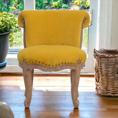 Mustard Velvet Studded Chair-Crafted By Hand-Solid Mango Wood