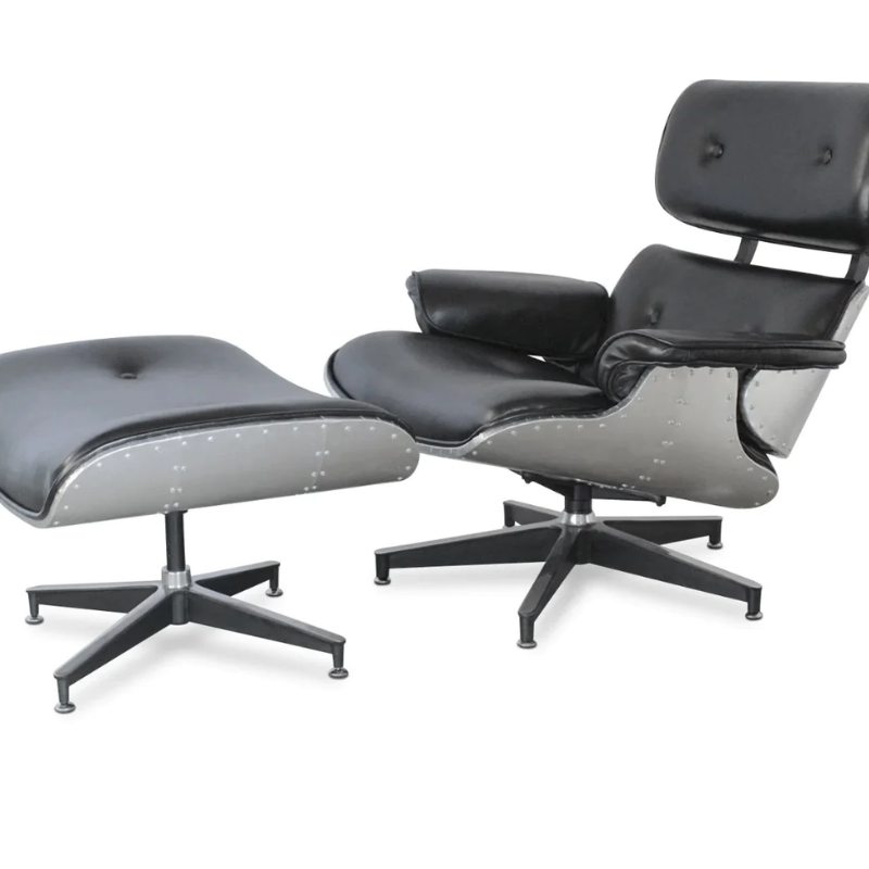 Aviator Lounge Chair & Free Ottoman - Full Real Leather Armchair - HOMEBELLA