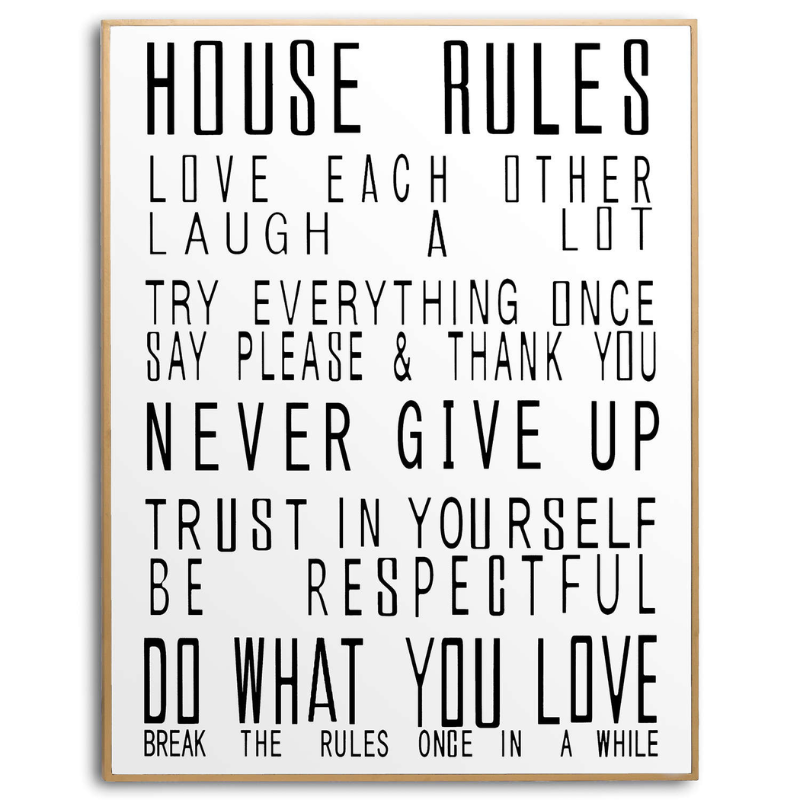 Large Glass House Rules Wall Art