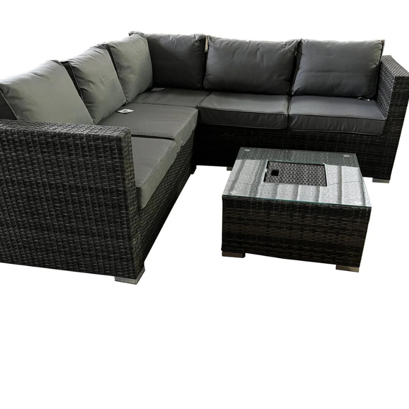 Grey Rattan Garden Furniture 5 Seat Corner Sofa & Ice Bucket Coffee Table Patio Set