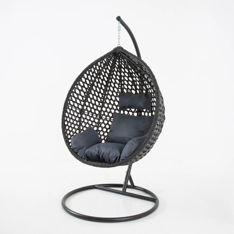 Bella Black Hanging Swing Pod Egg Chair - Large & Deep Grey Cushions