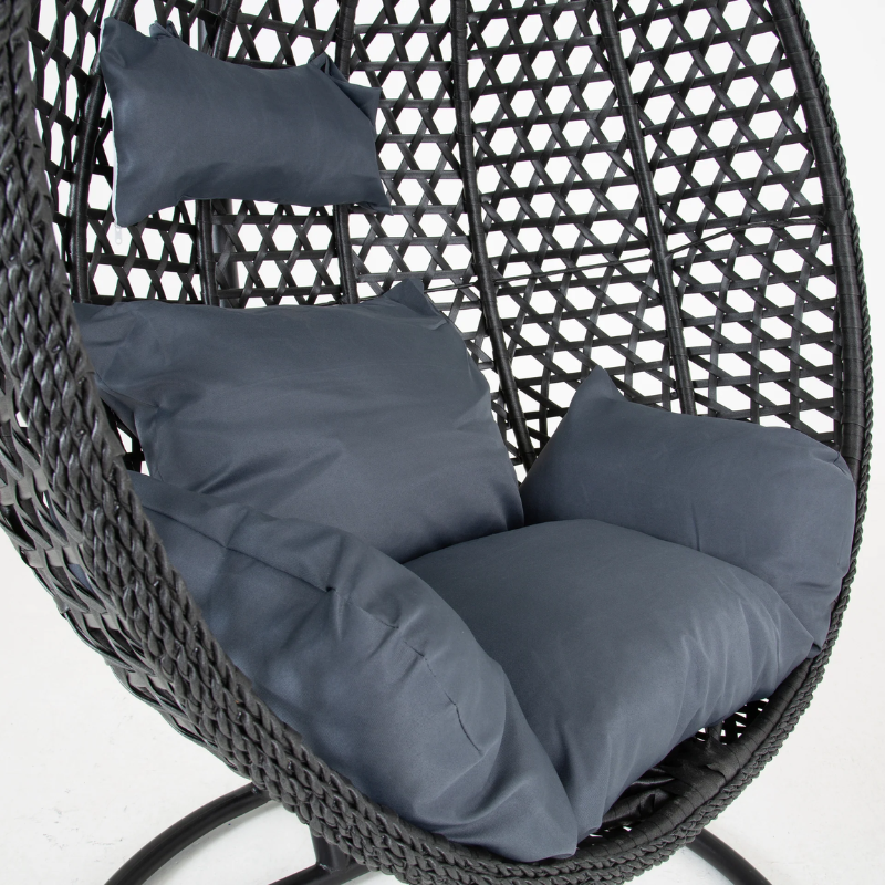 Bella Black Hanging Swing Pod Egg Chair - Large & Deep Grey Cushions