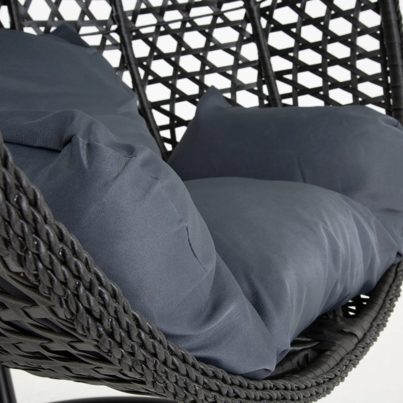 Bella Black Hanging Swing Pod Egg Chair - Large & Deep Grey Cushions