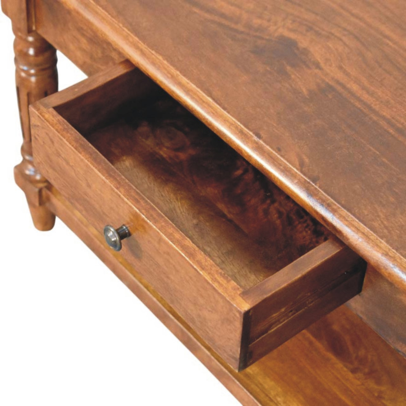 Turned Legs Chestnut 2 Drawer Coffee Table - HOMEBELLA