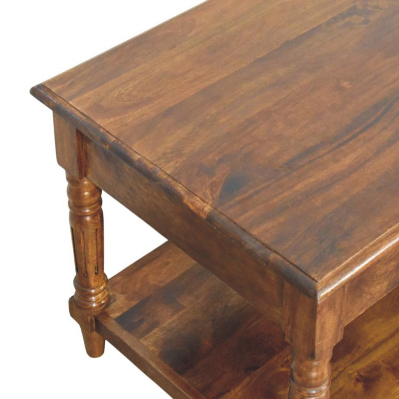 Turned Legs Chestnut 2 Drawer Coffee Table - HOMEBELLA
