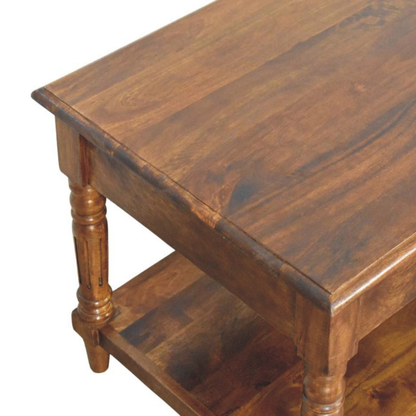 Turned Legs Chestnut 2 Drawer Coffee Table - HOMEBELLA