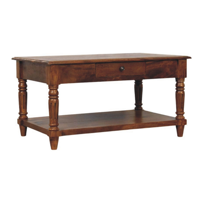 Turned Legs Chestnut 2 Drawer Coffee Table - HOMEBELLA
