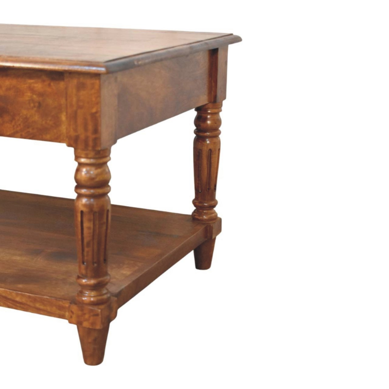 Turned Legs Chestnut 2 Drawer Coffee Table - HOMEBELLA