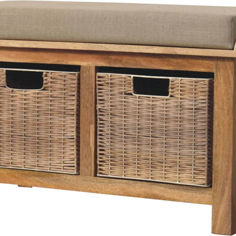 Rattan Basket Linen Bench - HOMEBELLA