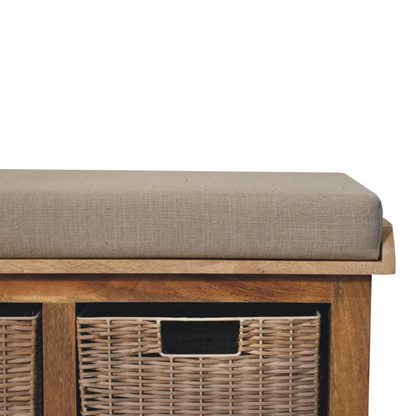 Rattan Basket Linen Bench - HOMEBELLA