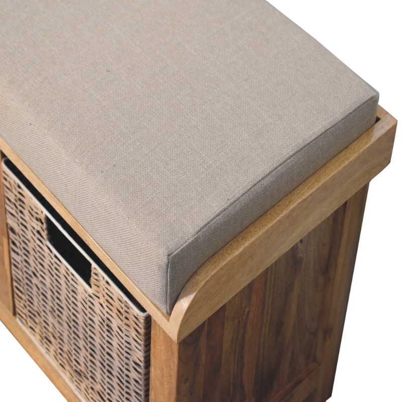 Rattan Basket Linen Bench - HOMEBELLA