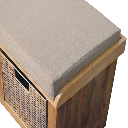 Rattan Basket Linen Bench - HOMEBELLA