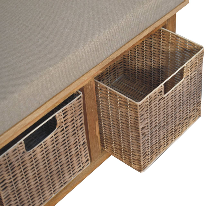 Rattan Basket Linen Bench - HOMEBELLA