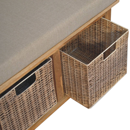 Rattan Basket Linen Bench - HOMEBELLA