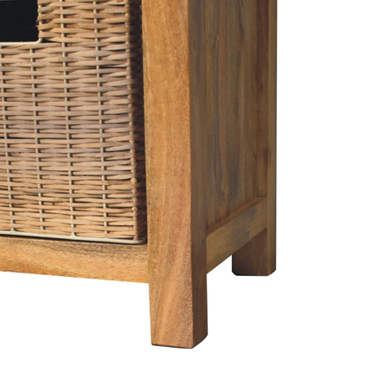 Rattan Basket Linen Bench - HOMEBELLA