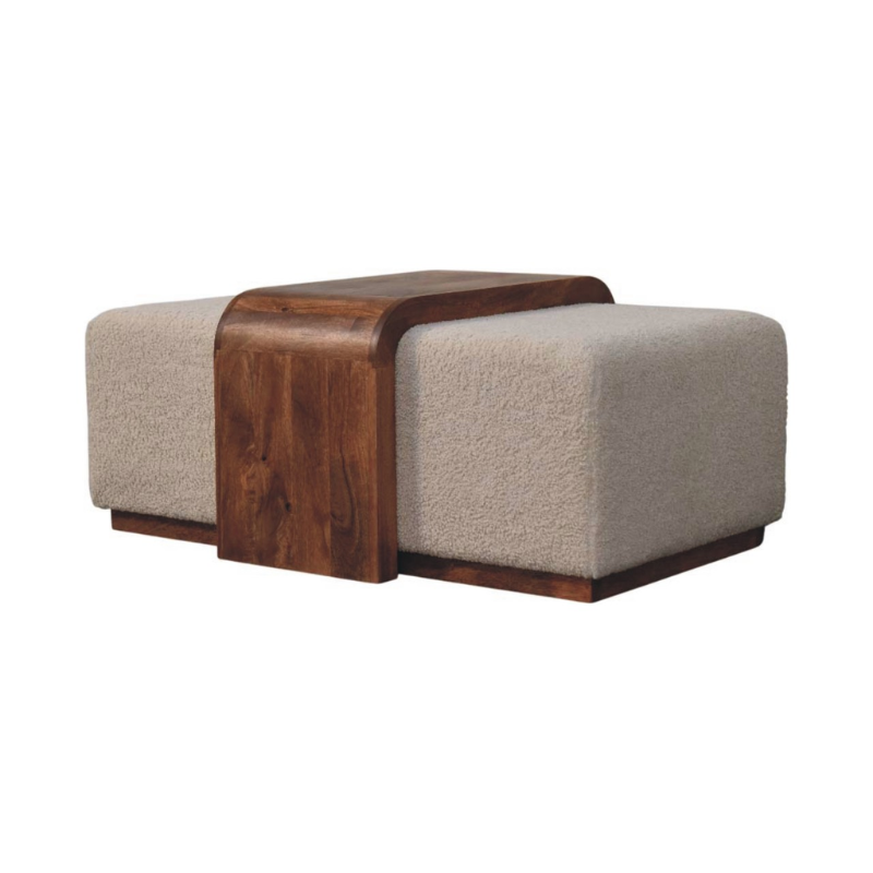 Arden Bench Duo – Solid Mango Wood & Bouclé Luxury Seating - HOMEBELLA