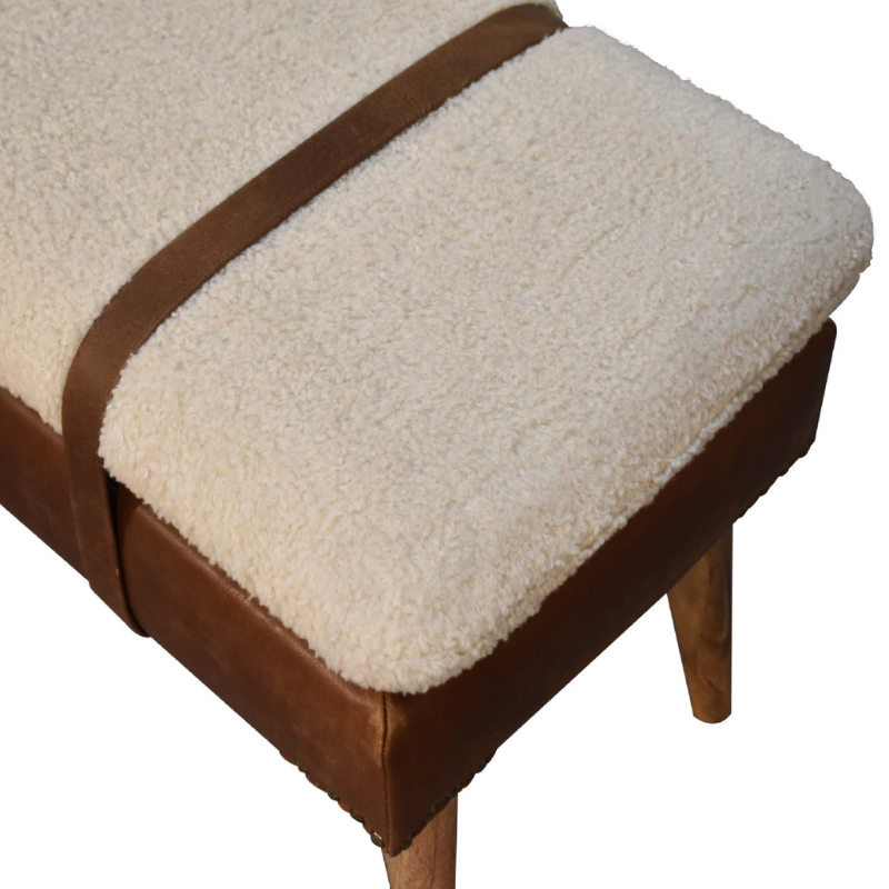 Bouclé Buffalo Hide Leather Bench - HOMEBELLA