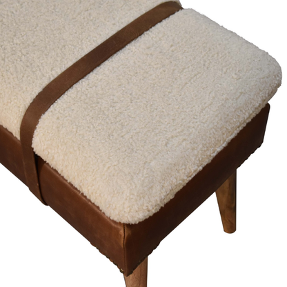 Bouclé Buffalo Hide Leather Bench - HOMEBELLA