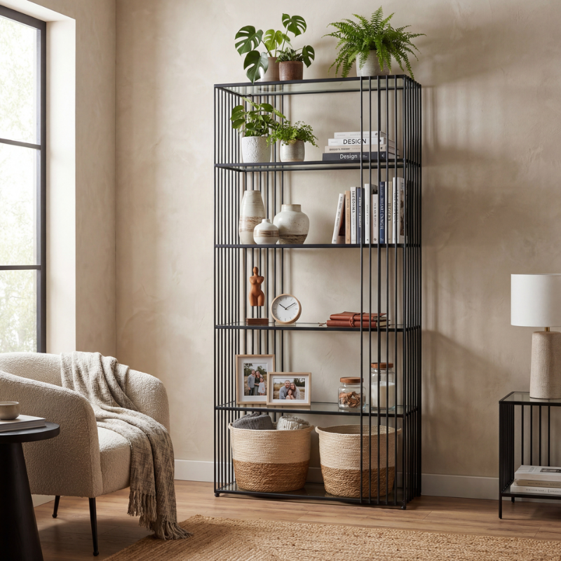 Alto Luxe Vertical Glass Display Unit – Modern Metal Shelving