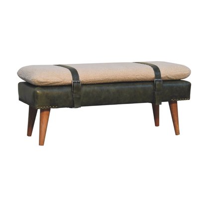 Hide Olive Green Leather Bench – Handcrafted Upholstered Seating