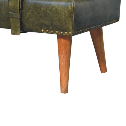 Hide Olive Green Leather Bench – Handcrafted Upholstered Seating