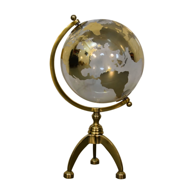 An opulent and stylish piece of decor for your home, this Decorative White Glass Globe is paired beautifully with a Gold frame to cut an impressive figure in almost any room. Highly detailed and crafted in a luxurious gold tone, this globe will look beautiful on accent tables or on the floor, helping you to decorate in style.  This product is handcrafted individually and as every piece is unique please do expect variations in finish, texture, size and should not be considered as a defect.