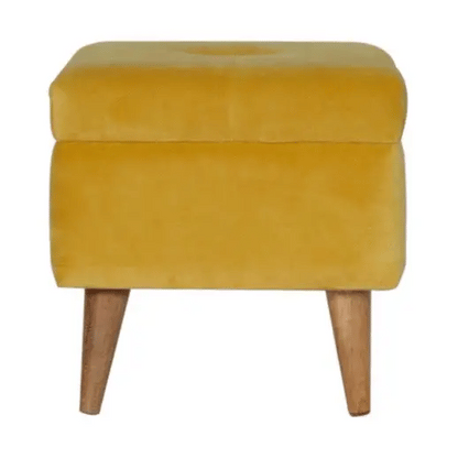 Mustard Velvet Storage Footstool-Nordic Wood Style Legs