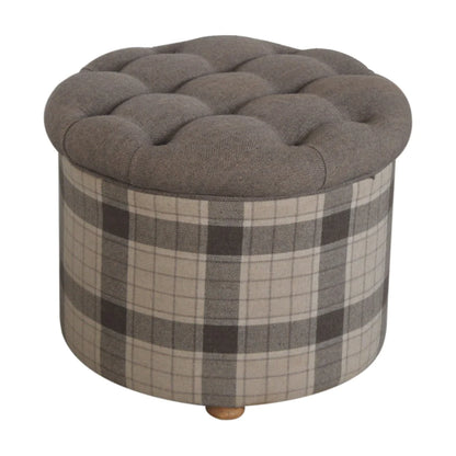 Deep Button Design - Round Checked Footstool - HOMEBELLA