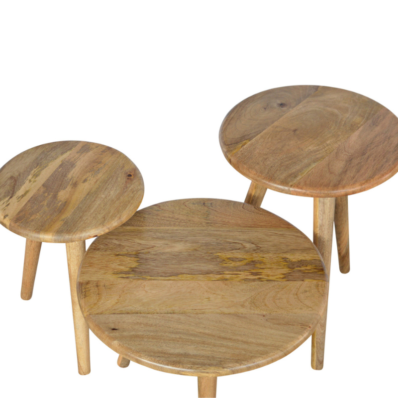 Oak-ish Nordic Nesting Stools-Set Of 3- Mango Wood