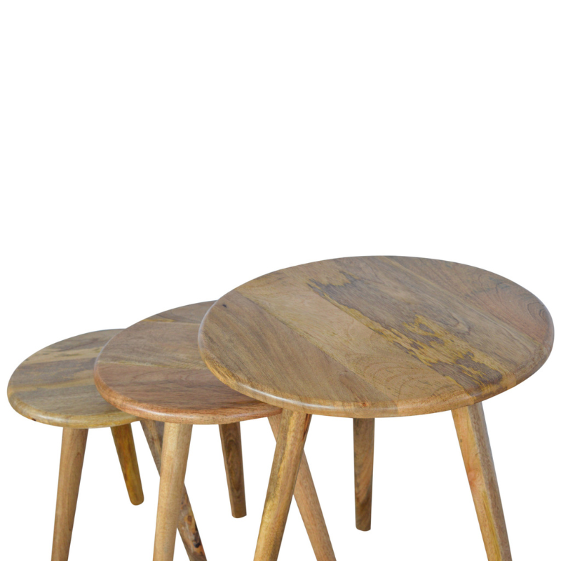 Oak-ish Nordic Nesting Stools-Set Of 3- Mango Wood