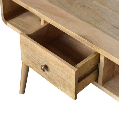 Curved Oak-ish Coffee Table- 2 Drawers -100% Solid Mango Wood