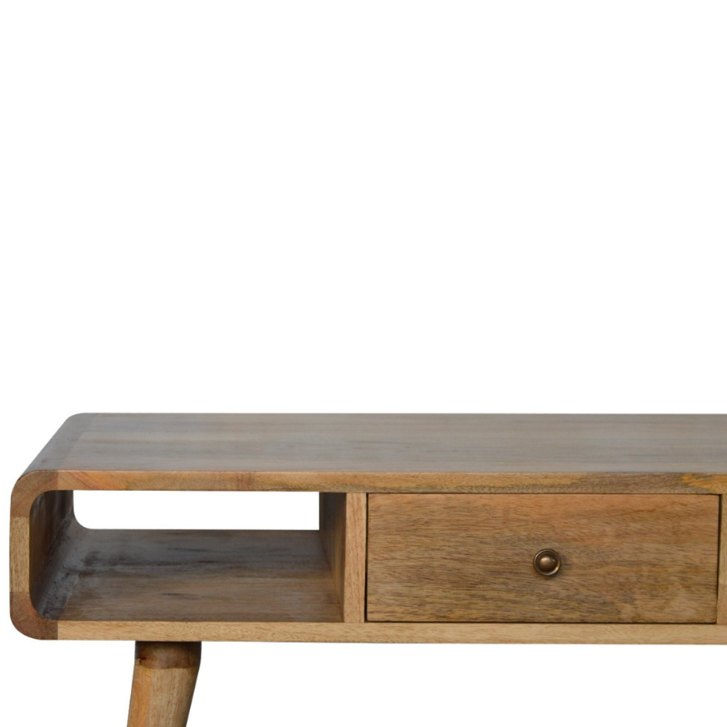 Curved Oak-ish Coffee Table- 2 Drawers -100% Solid Mango Wood