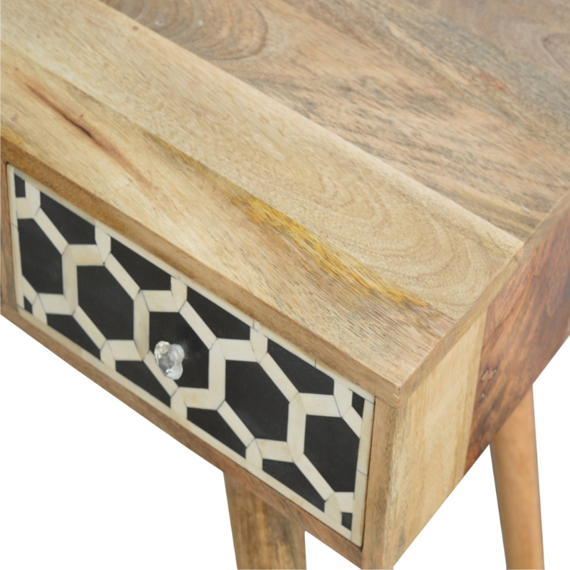 Bone Inlay Writing Desk-100% Solid Mango Wood- 1 Open Shelf, 1 Bone Inlay front Drawer