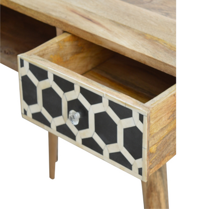 Bone Inlay Writing Desk-100% Solid Mango Wood- 1 Open Shelf, 1 Bone Inlay front Drawer