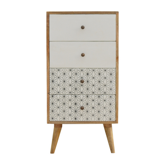 Prima Tallboy-100% Solid Mango Wood-2 Screen Printed Drawer - HOMEBELLA