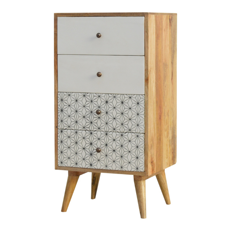 Prima Tallboy-100% Solid Mango Wood-2 Screen Printed Drawer - HOMEBELLA