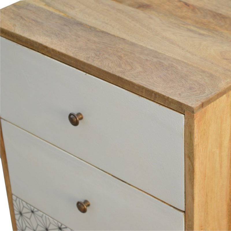 Prima Tallboy-100% Solid Mango Wood-2 Screen Printed Drawer - HOMEBELLA