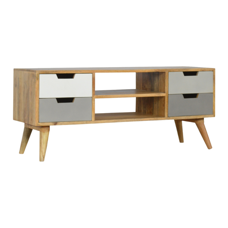 Grey Hand Painted Entertainment Unit-100% Solid Mango Wood